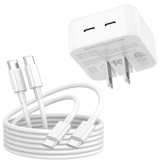 Afflux 15 Charger, 40W 2 Port (20W+20W) USB C PD Fast Wall Charger Adapter + 2x 6ft USB-C to C Fast Charging Cable Cord Compatible with iPhone 15 Pro Max/15 Pro/15 Plus, iPad Pro, Galaxy S24/S23 Ultra