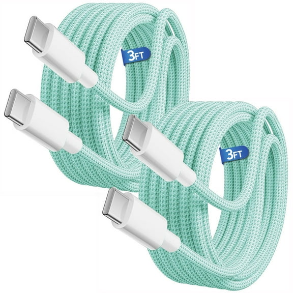 Afflux (2 Pack) 60W USB-C Fast Charger Cable Data Sync Charging Woven Braided Type C Cord Compatible with iPhone 17 / 16 / 15 Pro Max Plus Air, iPad, AirPods, Samsung Galaxy S25 S24 S23, 3ft, Green