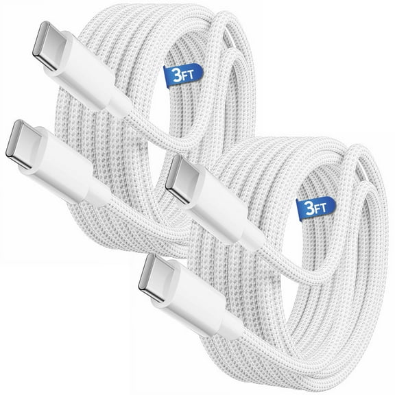 Afflux (2 Pack) 60W USB-C Fast Charger Cable Data Sync Charging Woven Braided Type C Cord Compatible with iPhone 17 / 16 / 15 Pro Max Plus Air, iPad, AirPods, Samsung Galaxy S25 S24 S23, 3ft, White