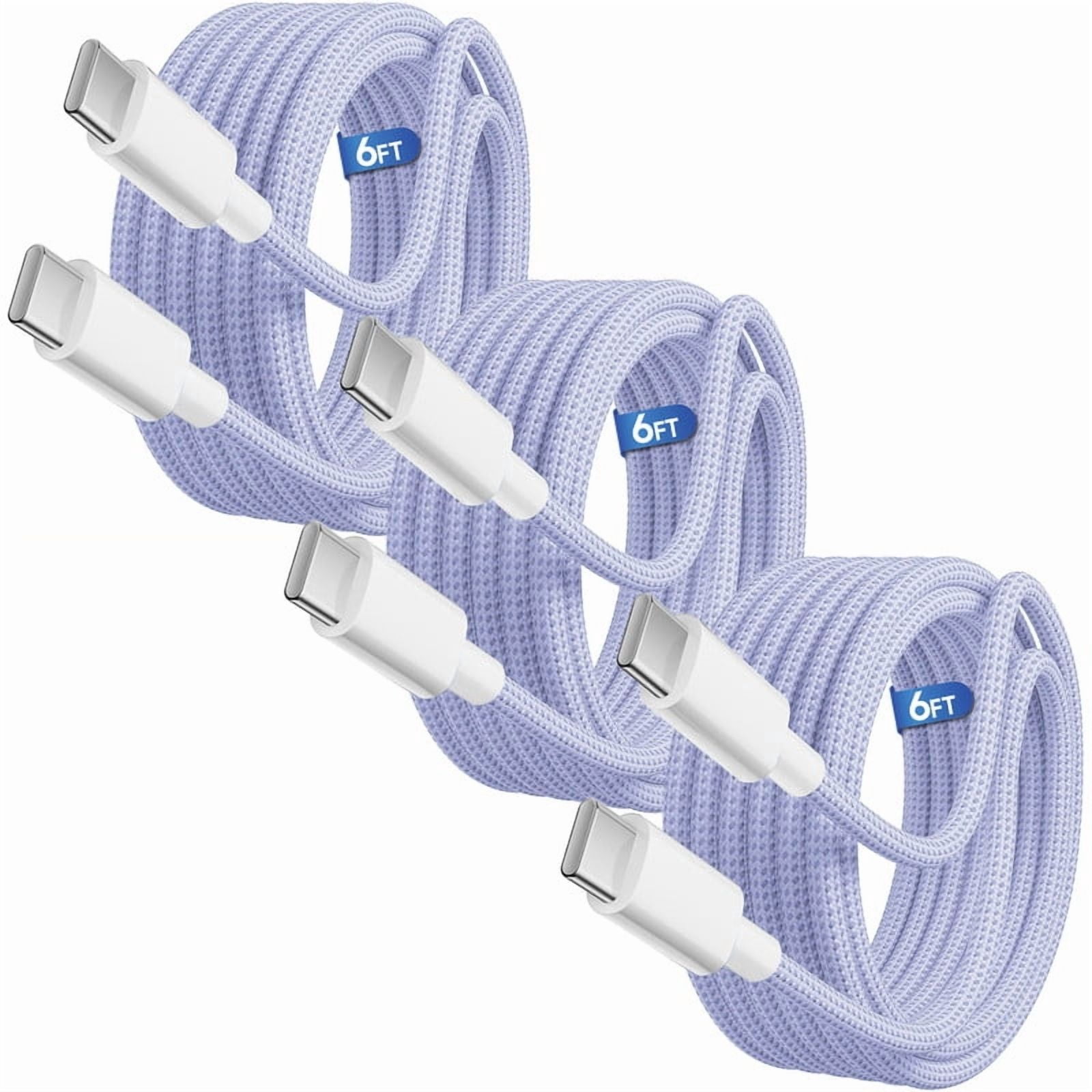 Afflux (3 Pack) 60W USB-C Fast Charger Cable Data Sync Charging Woven Braided Type C Cord Compatible with iPhone 17 / 16 / 15 Pro Max Plus Air, iPad, AirPods, Samsung Galaxy S25 S24 S23, 6ft, Purple