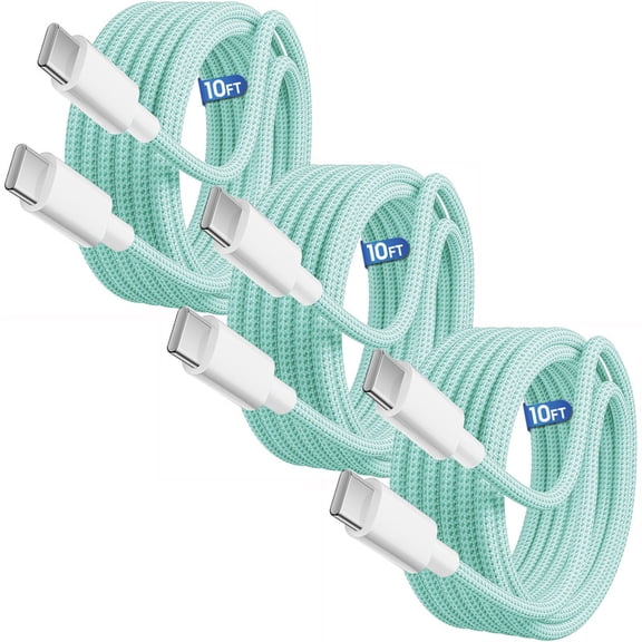 Afflux (3 Pack) 60W USB-C Fast Charger Cable Data Sync Charging Woven Braided Type C Cord Compatible with iPhone 17 / 16 / 15 Pro Max Plus Air, iPad, AirPods, Samsung Galaxy S25 S24 S23, 10ft, Green