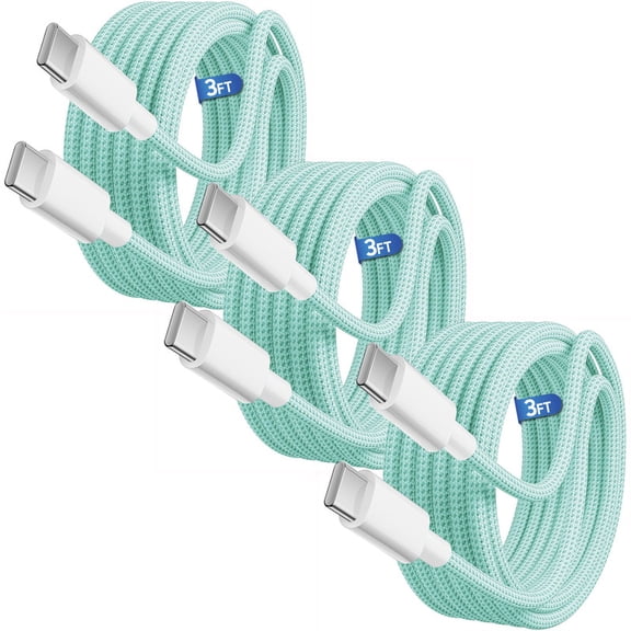 Afflux (3 Pack) 60W USB-C Fast Charger Cable Data Sync Charging Woven Braided Type C Cord Compatible with iPhone 17 / 16 / 15 Pro Max Plus Air, iPad, AirPods, Samsung Galaxy S25 S24 S23, 3ft, Green