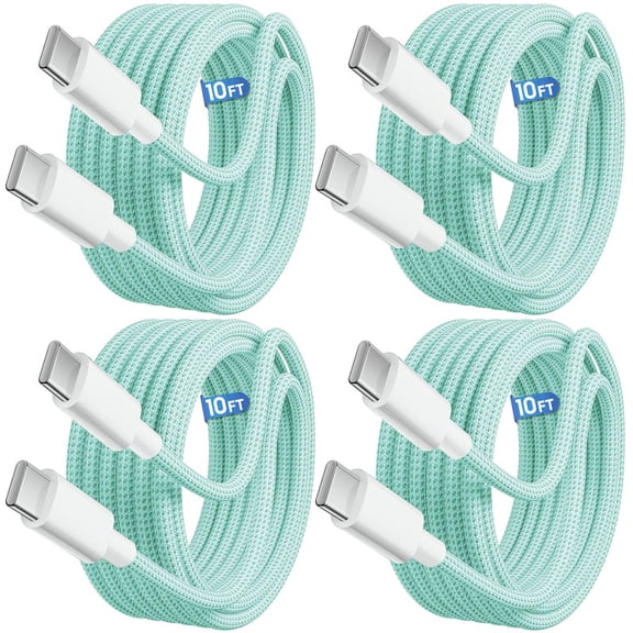 Afflux (4 Pack) 60W USB-C Fast Charger Cable Data Sync Charging Woven Braided Type C Cord Compatible with iPhone 17 / 16 / 15 Pro Max Plus Air, iPad, AirPods, Samsung Galaxy S25 S24 S23, 10ft, Green