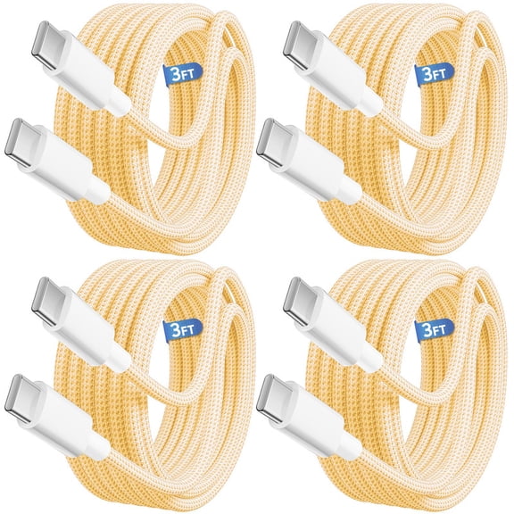 Afflux (4 Pack) 60W USB-C Fast Charger Cable Data Sync Charging Woven Braided Type C Cord Compatible with iPhone 17 / 16 / 15 Pro Max Plus Air, iPad, AirPods, Samsung Galaxy S25 S24 S23, 3ft, Yellow