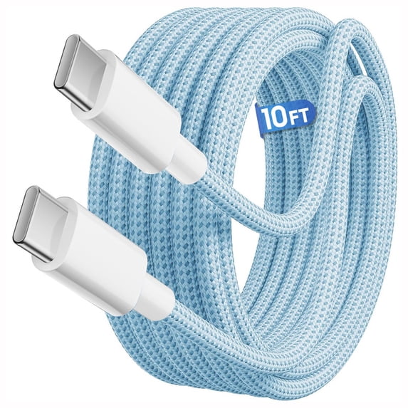 Afflux 60W USB-C Fast Charger Cable Data Sync Charging Woven Braided Type C Cord Compatible with iPhone 17 / 16 / 15 Pro Max Plus Air, iPad, AirPods, Samsung Galaxy S25 S24 S23 Ultra, 10ft, Blue