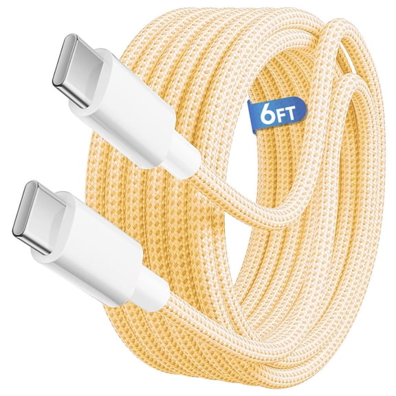 Afflux 60W USB-C Fast Charger Cable Data Sync Charging Woven Braided Type C Cord Compatible with iPhone 17 / 16 / 15 Pro Max Plus Air, iPad, AirPods, Samsung Galaxy S25 S24 S23 Ultra, 6ft, Yellow