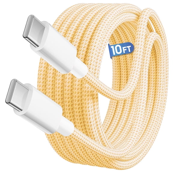 Afflux 60W USB-C Fast Charger Cable Data Sync Charging Woven Braided Type C Cord Compatible with iPhone 17 / 16 / 15 Pro Max Plus Air, iPad, AirPods, Samsung Galaxy S25 S24 S23 Ultra, 10ft, Yellow
