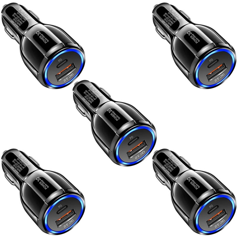 Afflux USB C Fast Car Charger 2 Port Car Adapter USB Type C + USB-A Power Plug 18W USB-A + 20W USB-C PD for All Cars compatible with iPhone 15/14/13 Pro Max, Samsung Galaxy S24/S23/S22 Ultra, 5 Pack