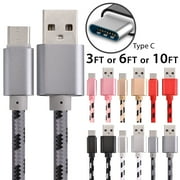 Afflux USB Type C Cable Fast Charging Cable 6FT USB-C Type-C 3.1 Nylon Data Sync Charger Cord For Samsung Galaxy S8 + Note 8 Nexus 5X 6P LG G5 G6 V20 HTC 10 Google Pixel OnePlus 5 White