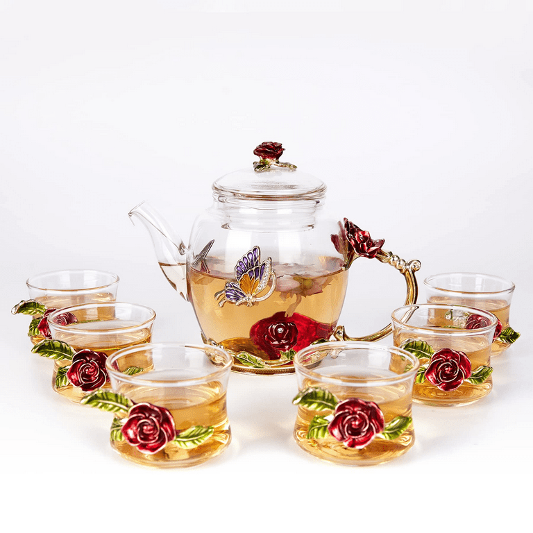 Glass Teapot Flowers Teapot Gift for Tea Lover Tea Coffee 