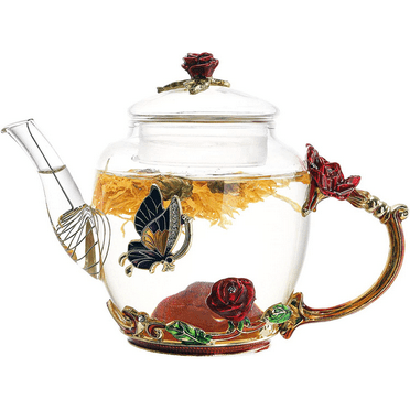 Affogato Glass Teapot,Coffee Flower Teapot Best Gift for Adult Christmas Party 280ml(9.47oz) Red
