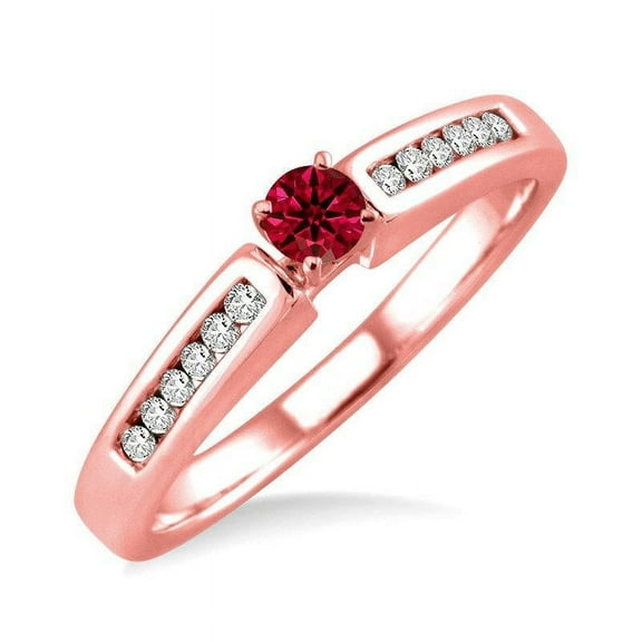 Affordable 1 Carat Round Ruby and Diamond Engagement Ring in 10k Rose Gold affordable Ruby and diamond engagement ring