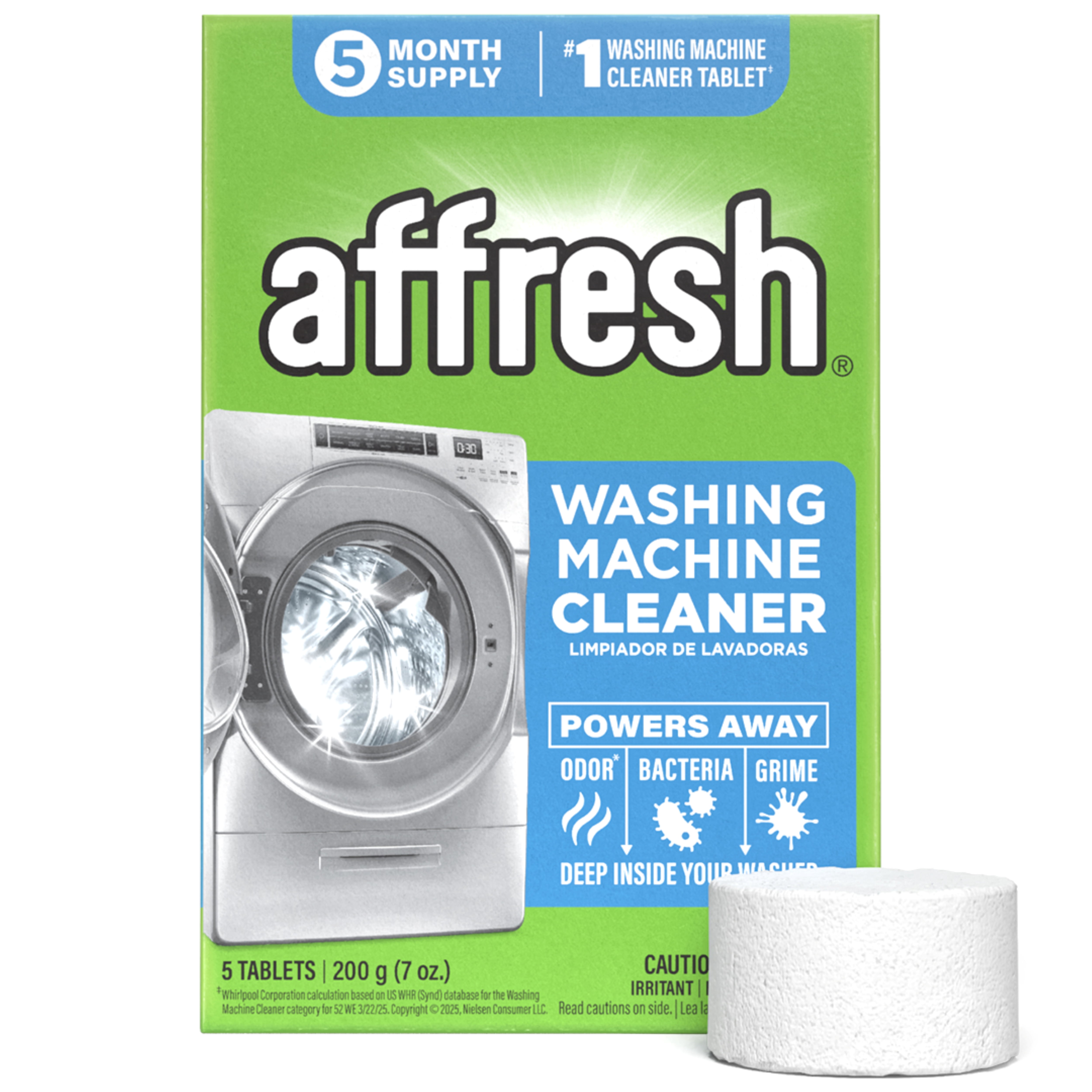 Affresh Washing Machine Cleaner, Helps Power Away Odor Causing Bacteria & Grime Deep Inside Pump, Valve & Hoses, 5 Time Release Tablets, 5 Month Supply