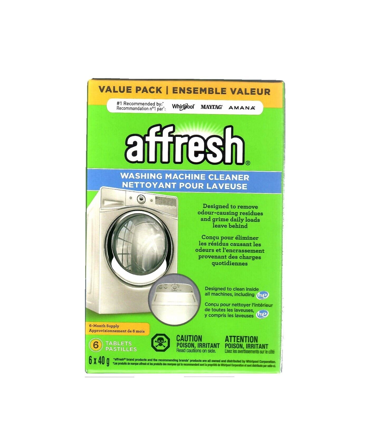 Affresh Washing Machine Cleaner, 6 Month Supply, Cleans Front Load and Top  Load Washers, Including HE