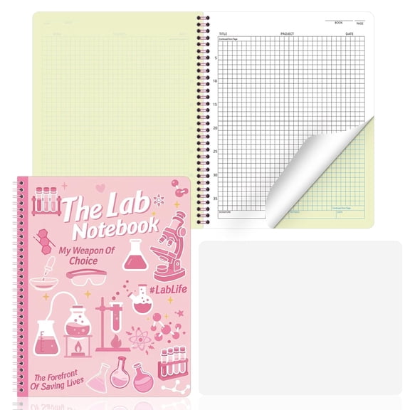 Affrolling 1 Pack Carbonless Lab Notebook Carbon Copy 8.5'' x 11'' 25 Sets of Pages 54 Pages Total Laboratory Engineering Chemistry Computation Notebook Science Grid Coil Binding(Pink Style)