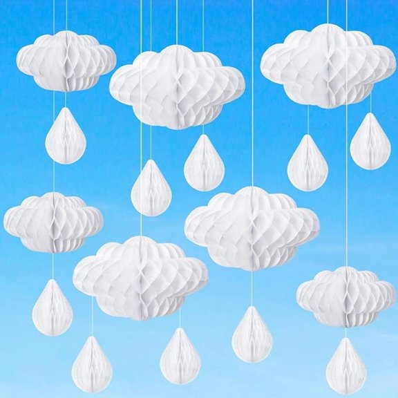 Affrolling 20 Pcs 3D Cloud Raindrops Hanging Decor for Ceiling, Small