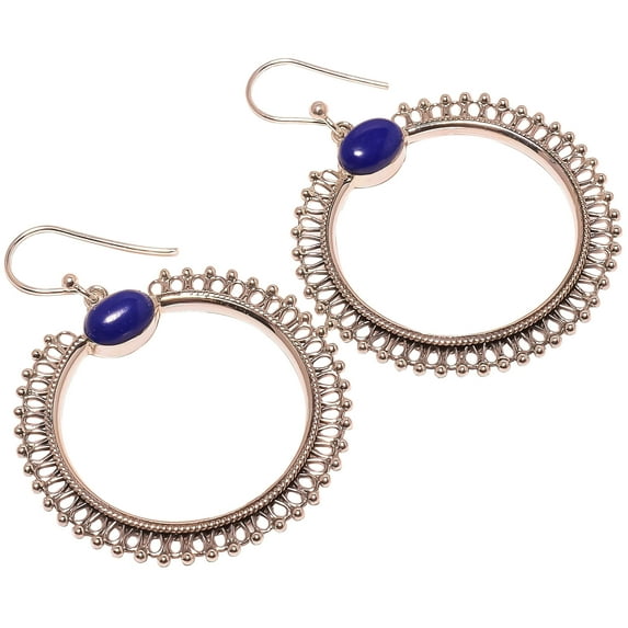 Afgan Lapis Lazuli Solid 925 Sterling Silver Earring Size 1.97", Dangle Handmade Earring, Lapis Lazuli Earring, Blue Earring, Gemstone Earring, New Ye