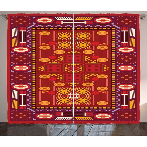 Ambesonne Afghan Curtains 2 Panel Set, Shapes in Warm Colors, 108" x 63", Multicolor