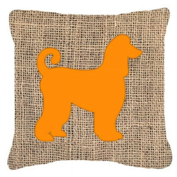 Afghan Hound Burlap and Orange Indoor & Outdoor Decorative Fabric Pillow - 18 x 18 in.