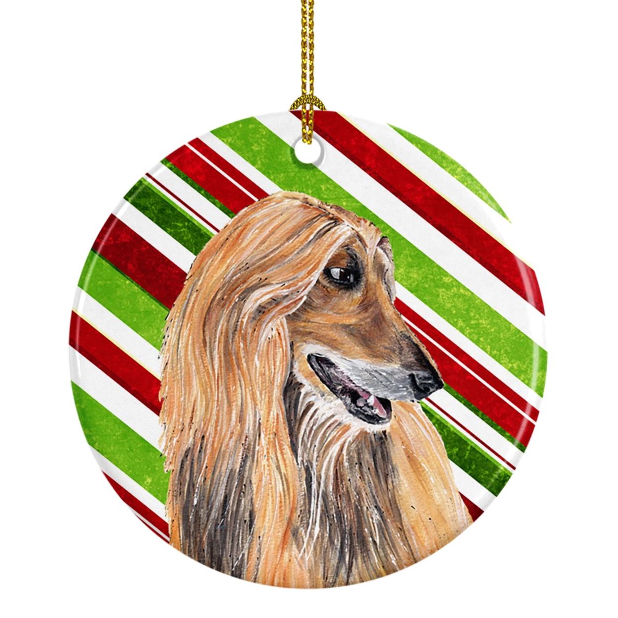 Afghan Hound Candy Cane Holiday Christmas Ceramic Ornament