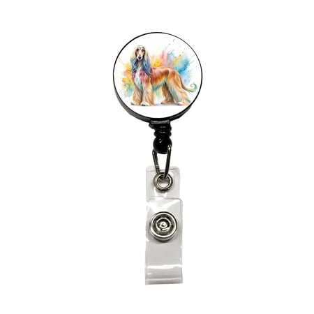 Afghan Hound Dog Watercolor Style Retractable Reel ID Badge Key Card Name Tag Holder with Clip