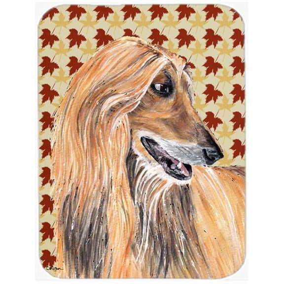 Afghan Hound Fall Leaves Glass Cutting Board - Large