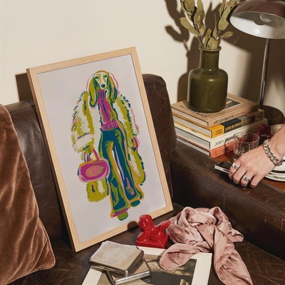 Afghan Hound Fashion Poster with Maximalist Dog Portrait Unframed Paper Print