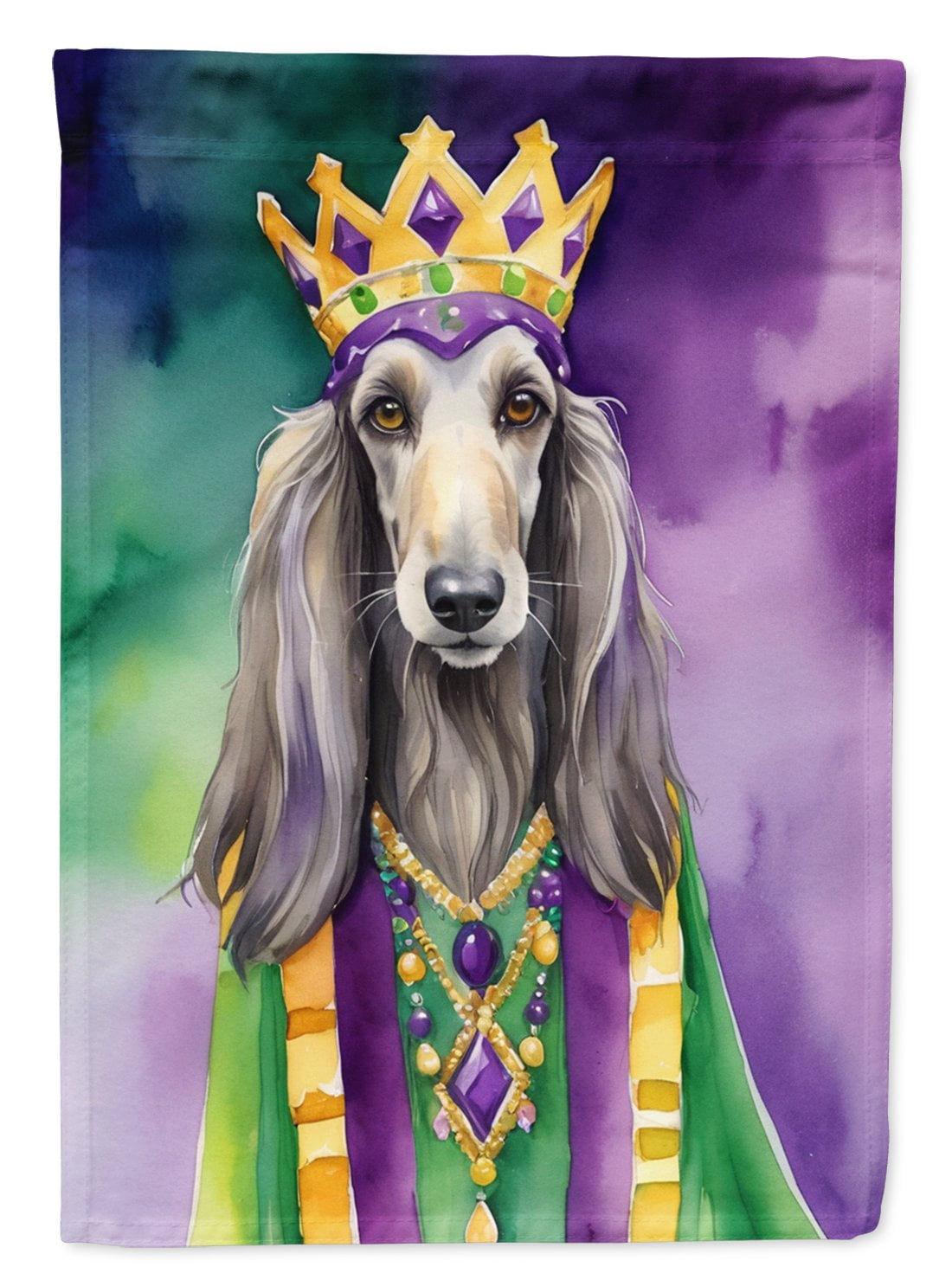 Afghan Hound King of Mardi Gras House Flag 28 in x 40 in