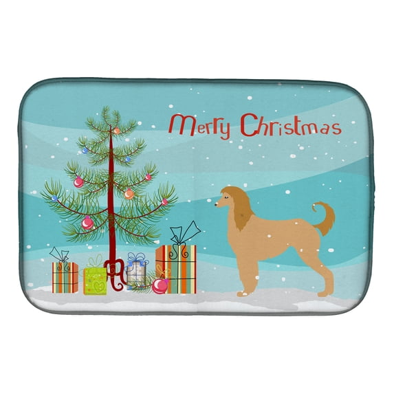 Afghan Hound Merry Christmas Tree Dish Drying Mat