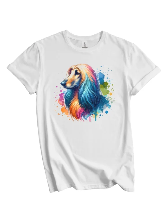Afghan Hound Rainbow Watercolor Portrait Dog Lover T-Shirt - Afghan Hound Gift