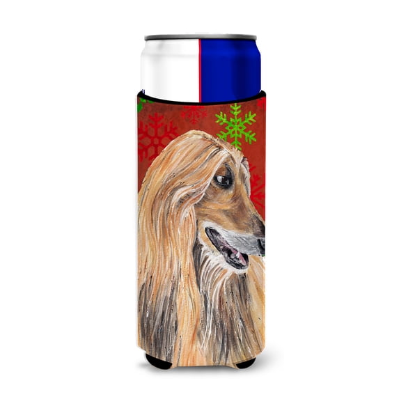 Afghan Hound Red Snowflakes Holiday Christmas Ultra Hugger for slim cans