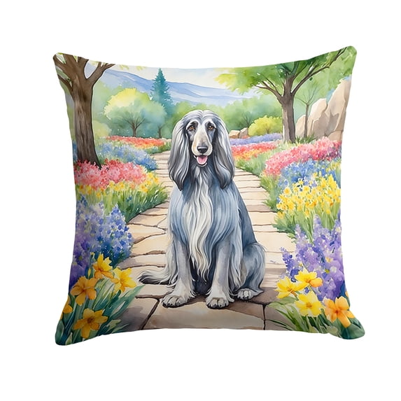 Afghan Hound Spring Garden Throw Pillow 14 in x 14 in