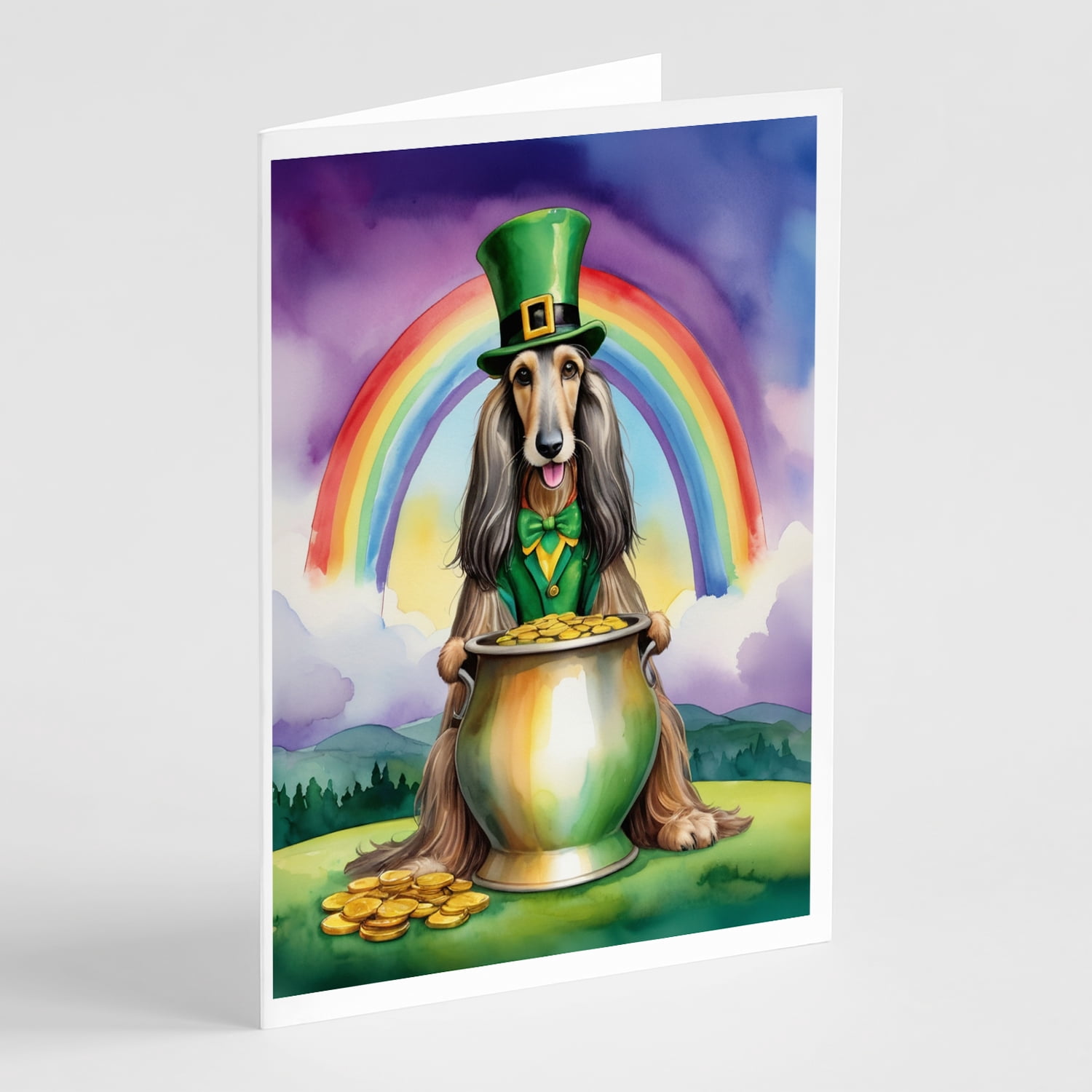 Afghan Hound St Patrick's Day Greeting Cards Pack of 8 7 in x 5 in