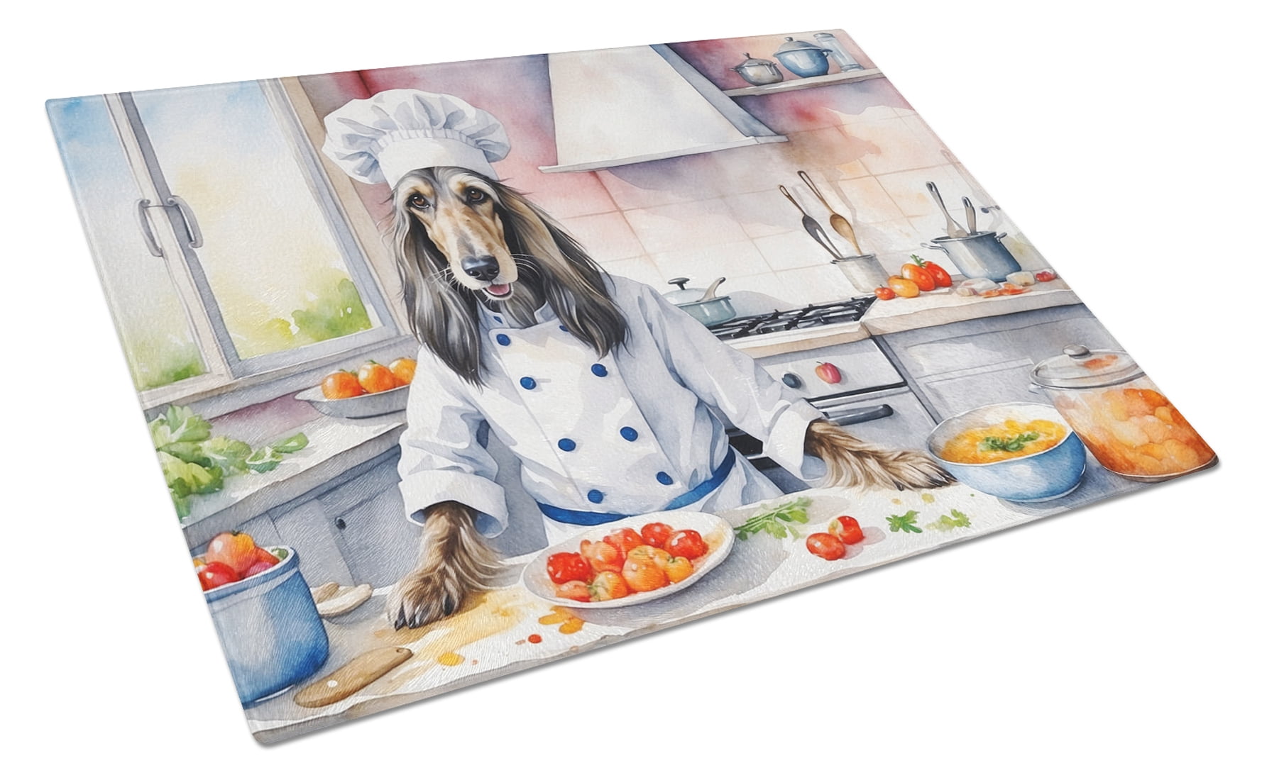 Afghan Hound The Chef Glass Cutting Board 12 in x 15 in