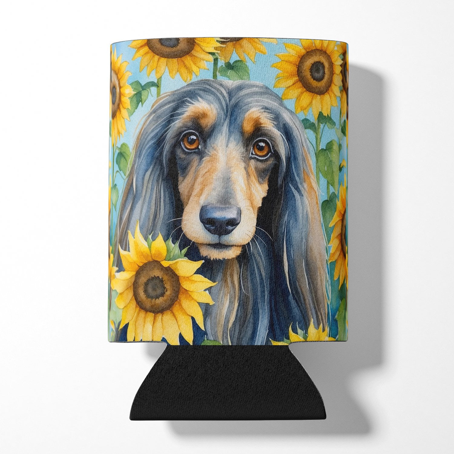 Afghan Hound in Sunflowers Can or Bottle Hugger 3 in x 5 in