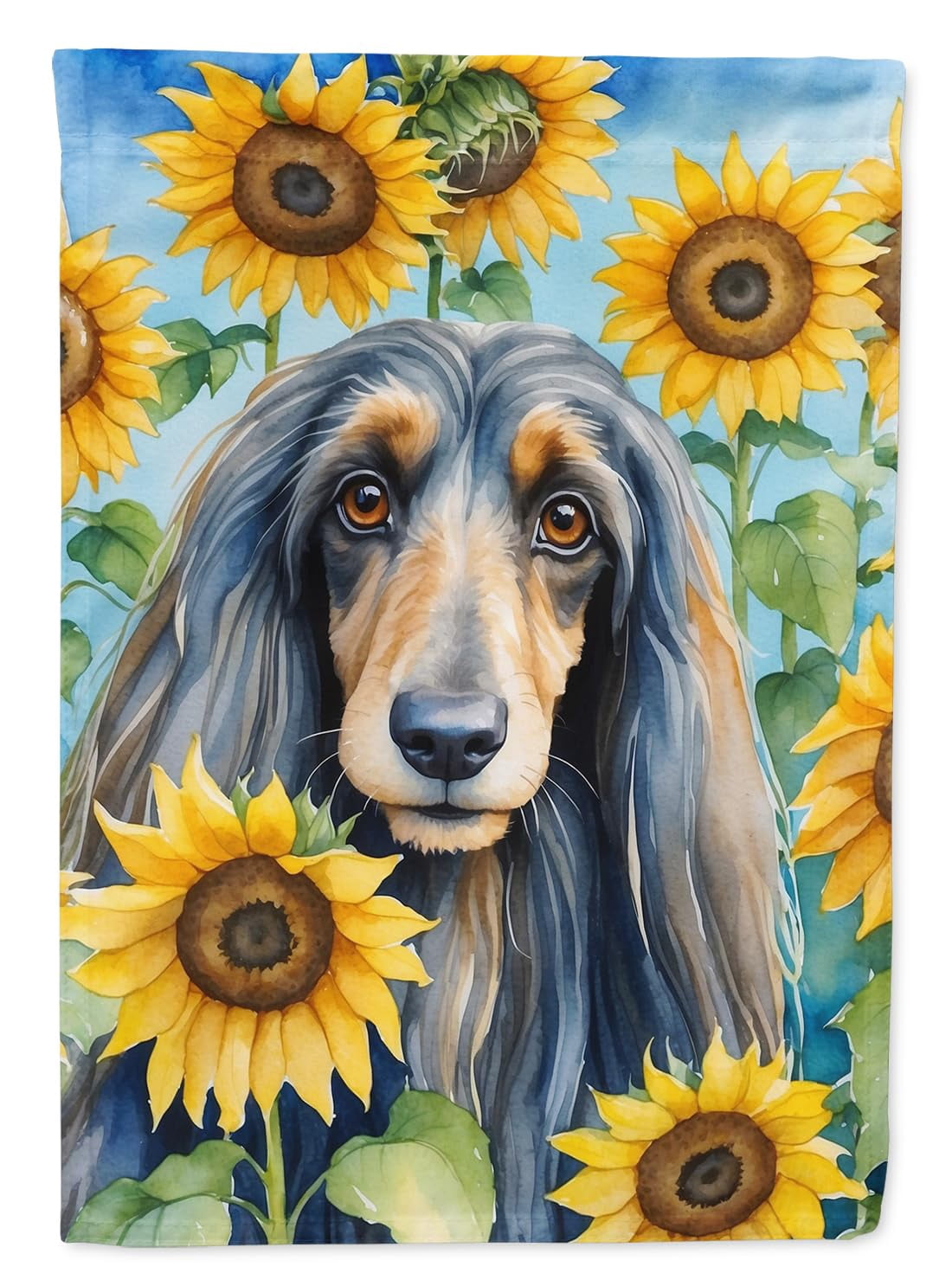 Caroline's Treasures DAC6001CHF Afghan Hound in Sunflowers House Flag Large Porch Sleeve Pole Decorative Outside Yard Banner Artwork Wall Hanging, Polyester, House Size, Multicolor