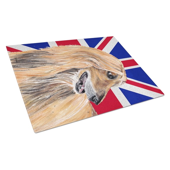 Afghan Hound with English Union Jack British Flag Glass Cutting Board Large Size