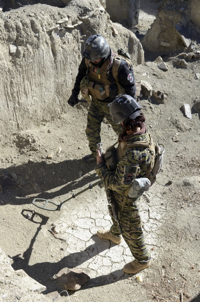 Afghan National Security Forces members search for IEDs Canvas Art - Stocktrek Images (23 x 34)