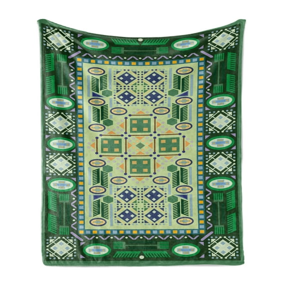 Afghan Soft Flannel Fleece Blanket, Oriental Culture Arrangement of Geometric Shapes Rhombuses and Circles Illustration, Cozy Plush for Indoor and Outdoor Use, 70" x 90", Multicolor, by Ambesonne
