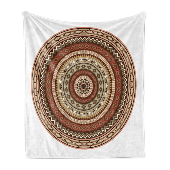 Afghan Soft Flannel Fleece Throw Blanket, Middle Eastern Geometric Pattern with Chevron Zigzags and Triangles Illustration, Cozy Plush for Indoor and Outdoor Use, 50" x 70", Multicolor, by Ambesonne