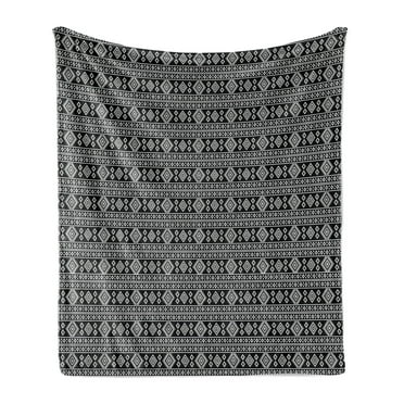 Afghan Soft Flannel Fleece Throw Blanket, Monochrome Middle Eastern Folklore Motifs Timeless Pattern Oriental Illustration, Cozy Plush for Indoor and Outdoor Use, 50" x 60", Black White, by Ambesonne