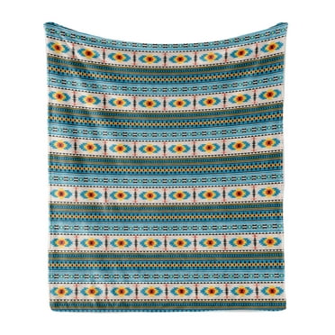 Afghan Soft Flannel Fleece Throw Blanket, Tribal Illustration of Geometric Shapes Rhombuses Stripes Middle Eastern Pattern, Cozy Plush for Indoor and Outdoor Use, 70" x 90", Multicolor, by Ambesonne