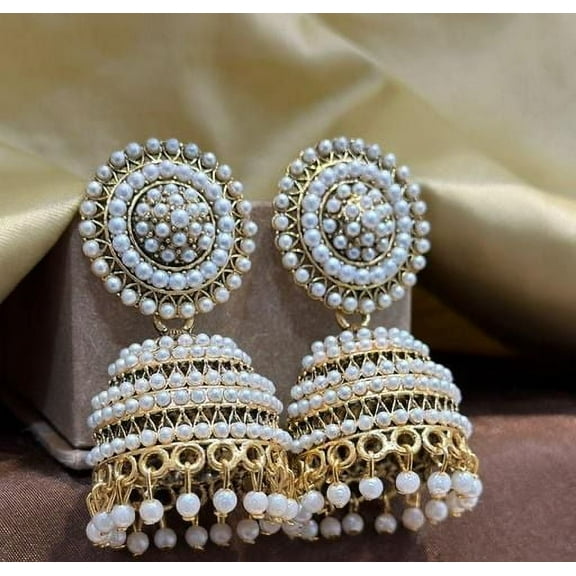 Afghani Traditional Gold Plated Premium Kundan Bridal Jhumka Earrings for Women