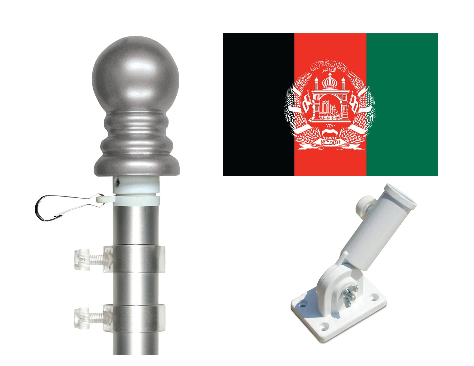 Afghanistan 3'x5' Flag and Spinner Flagpole Set, Includes Flag, 6' Spinner Pole and Bracket