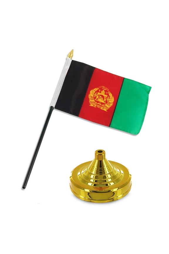 Afghanistan 4"x6" Flag Desk Set Table Stick Gold Base