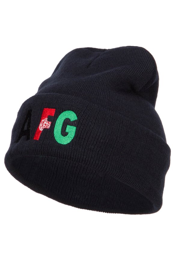 Afghanistan AFG Flag Embroidered Long Beanie - Navy OSFM