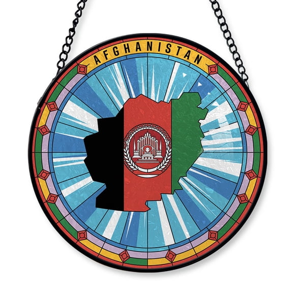 Afghanistan Travel Decor Suncatcher Stained Glass Window Hanging, Gift for Traveller, Collection of Country Travel Souvenirs for Family and Friends, Afghanistan Map and Flag Décor