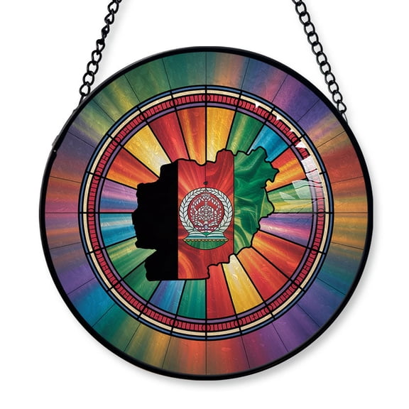 Afghanistan Travel Decor Suncatcher Stained Glass Window Hanging, Gift for Traveller, Collection of Country Travel Souvenirs for Family and Friends, Afghanistan Map and Flag Décor