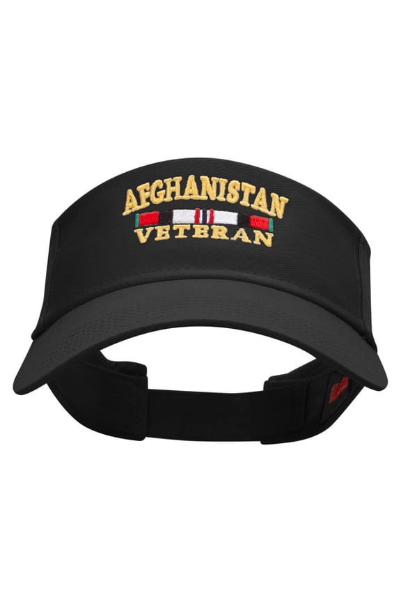 Afghanistan Vet Ribbon Embroidered Cotton Twill Sun Visor - Black OSFM