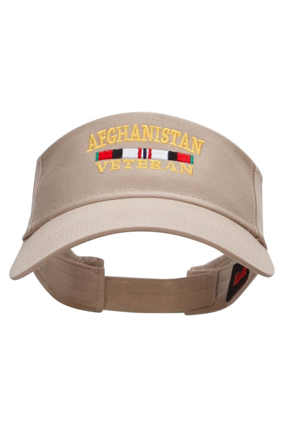 Afghanistan Vet Ribbon Embroidered Cotton Twill Sun Visor - Khaki OSFM